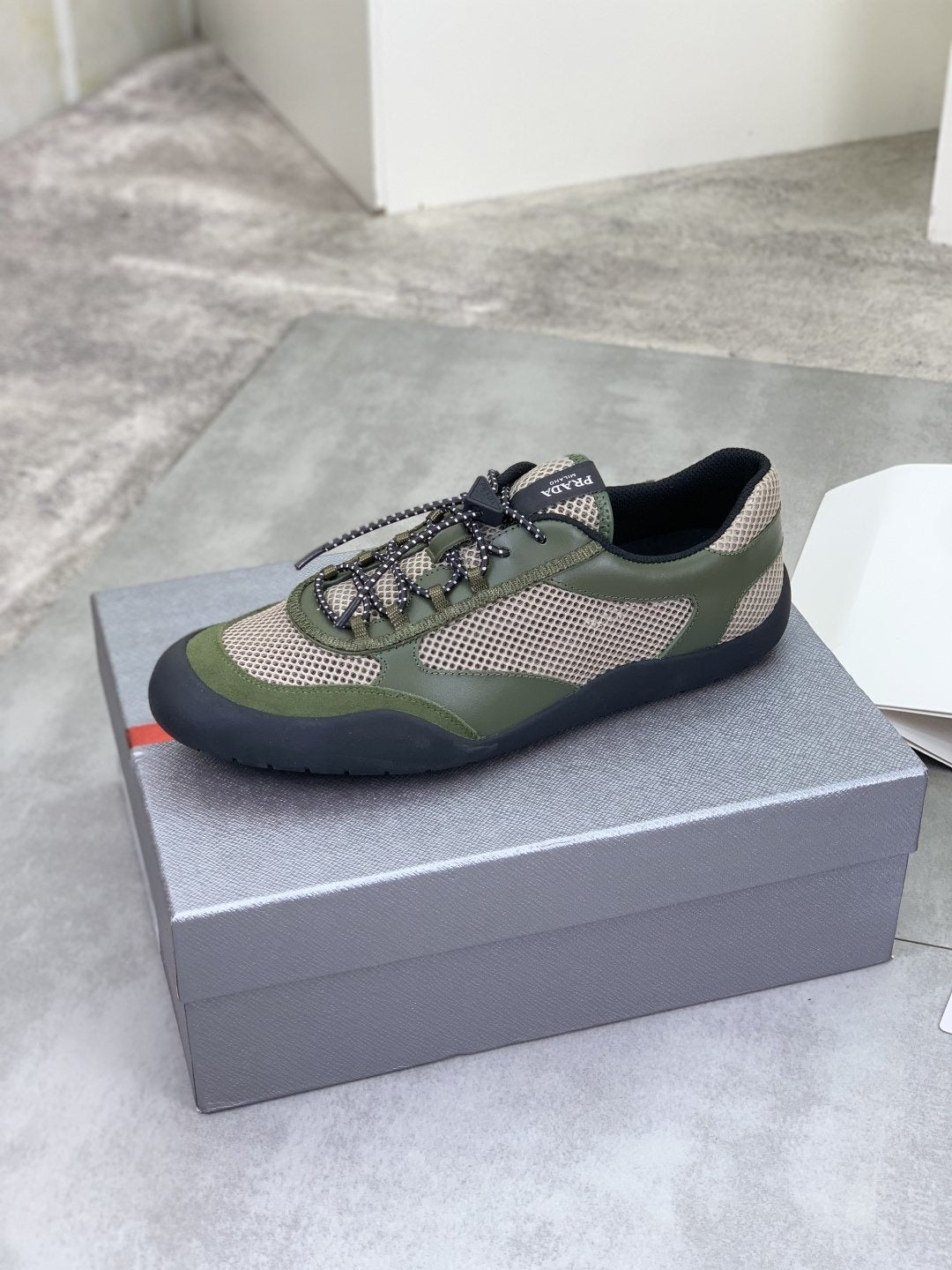 Prada Layered Mesh Lace-Up Sneakers — side