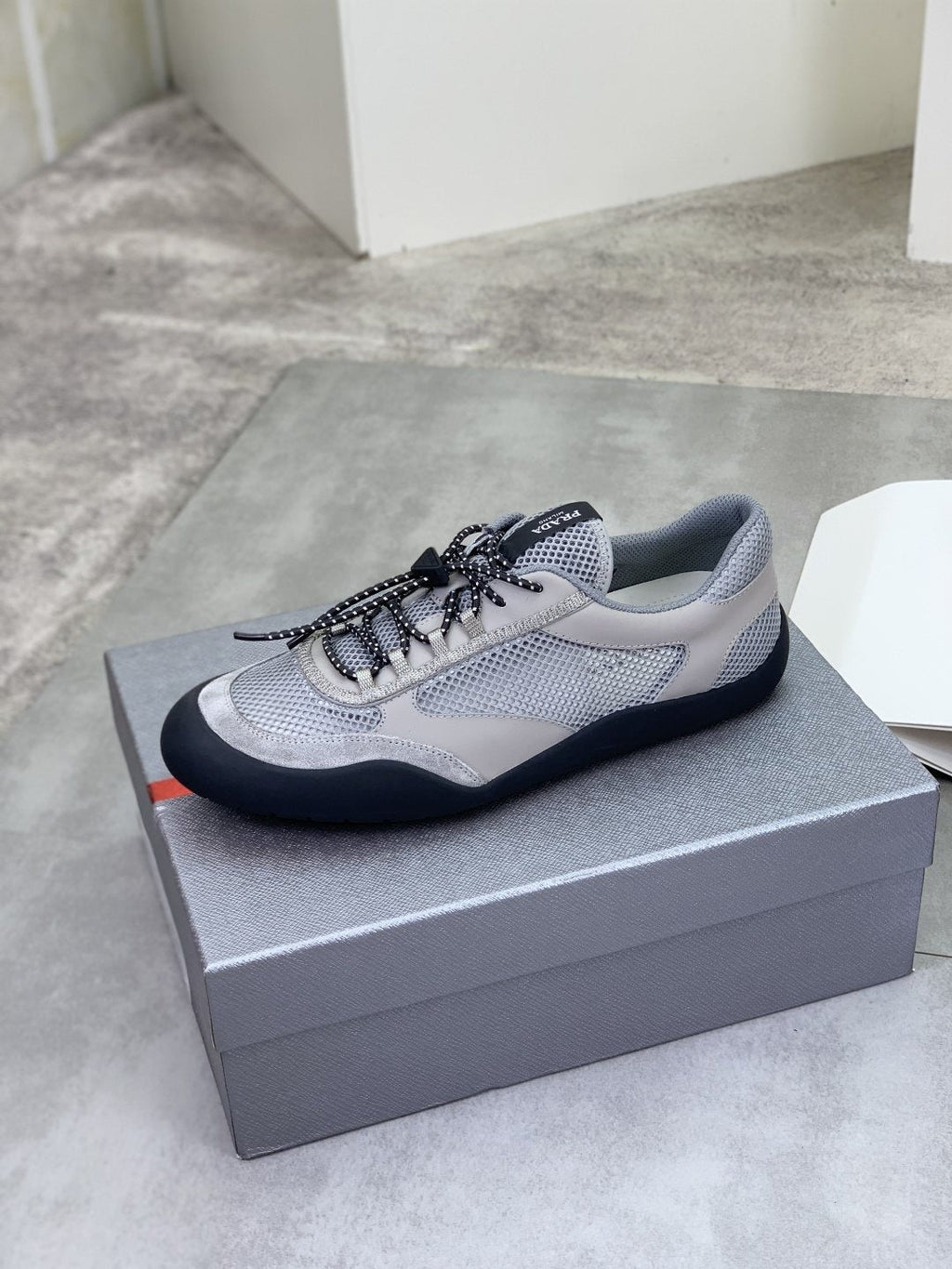 Prada Layered Mesh Lace-Up Sneakers — side
