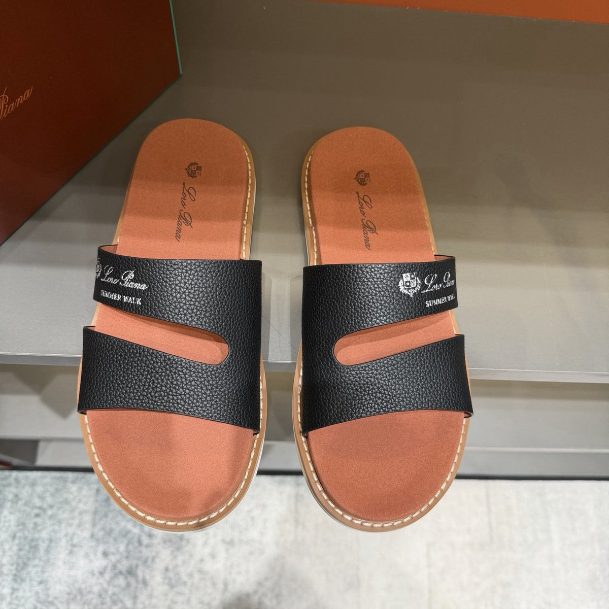 Loro Piana Summer Walk Slotted Slide Sandals — front