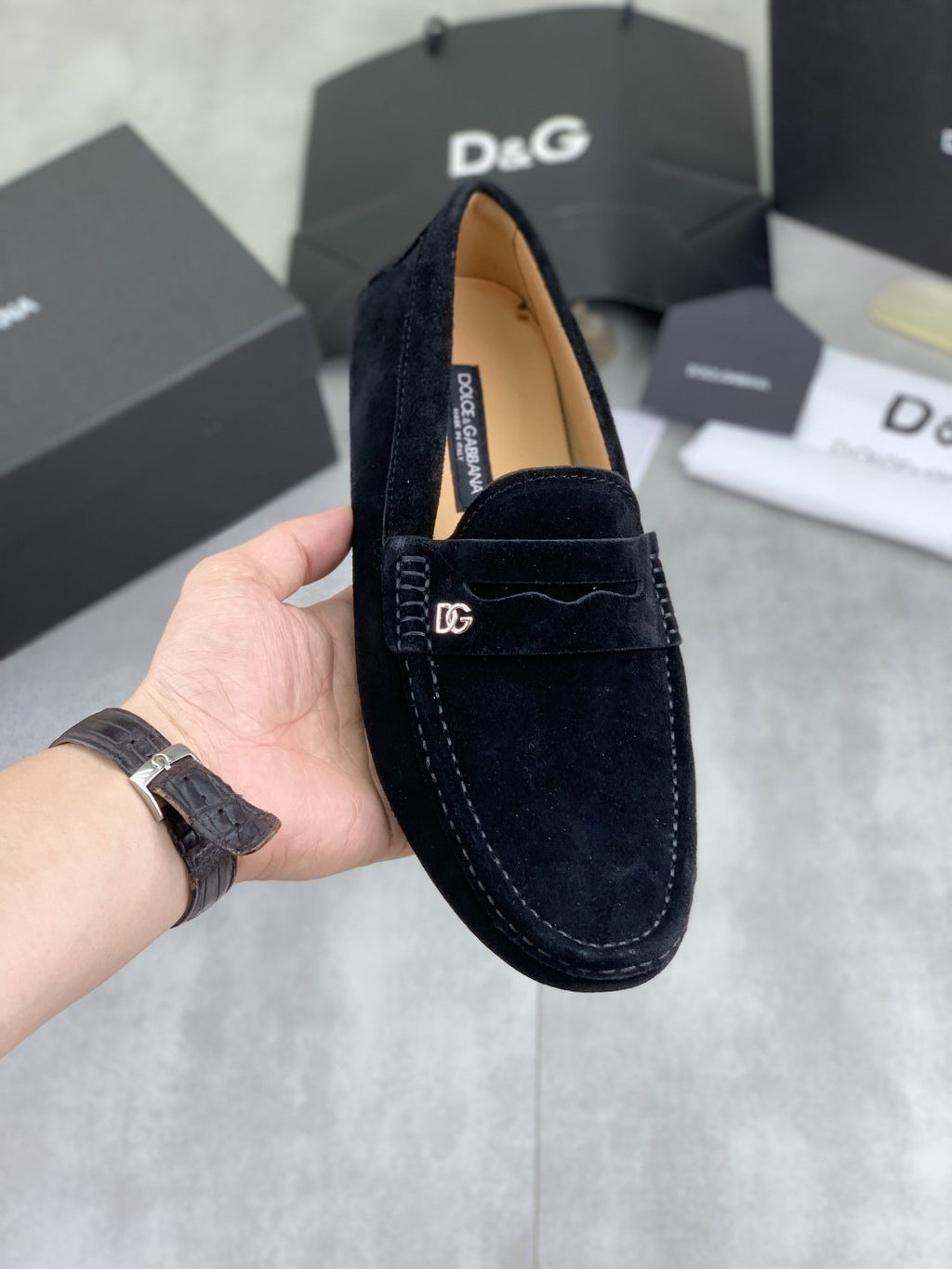 Dolce & Gabbana Men's Stitched-Toe Driving Loafers — front