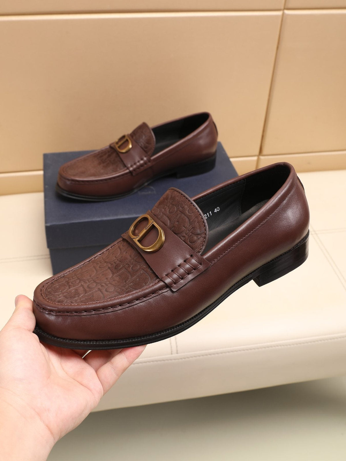 Dior Textured Buckle Loafers — model