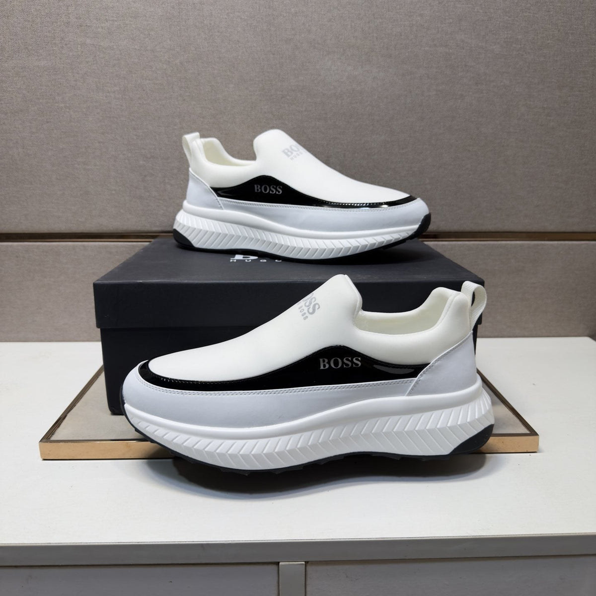 BOSS Men's Contrast-Trim Slip-On Sneakers — model
