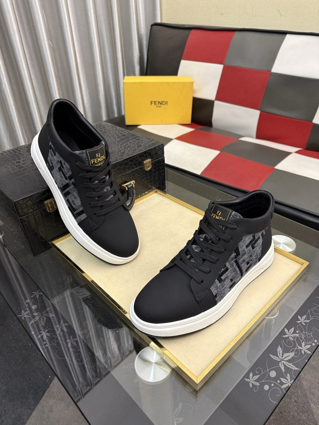 Fendi Patterned-Panel Lace-Up Sneakers — front