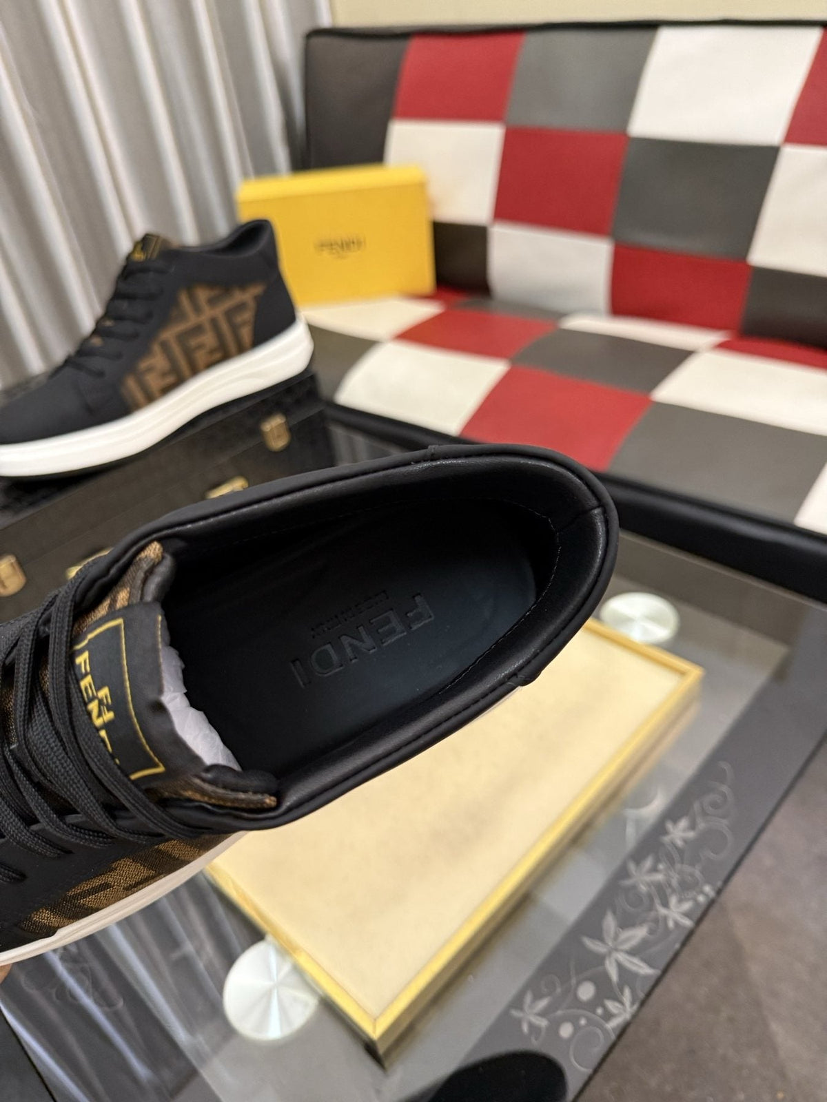 Fendi Patterned-Panel Lace-Up Sneakers — detail