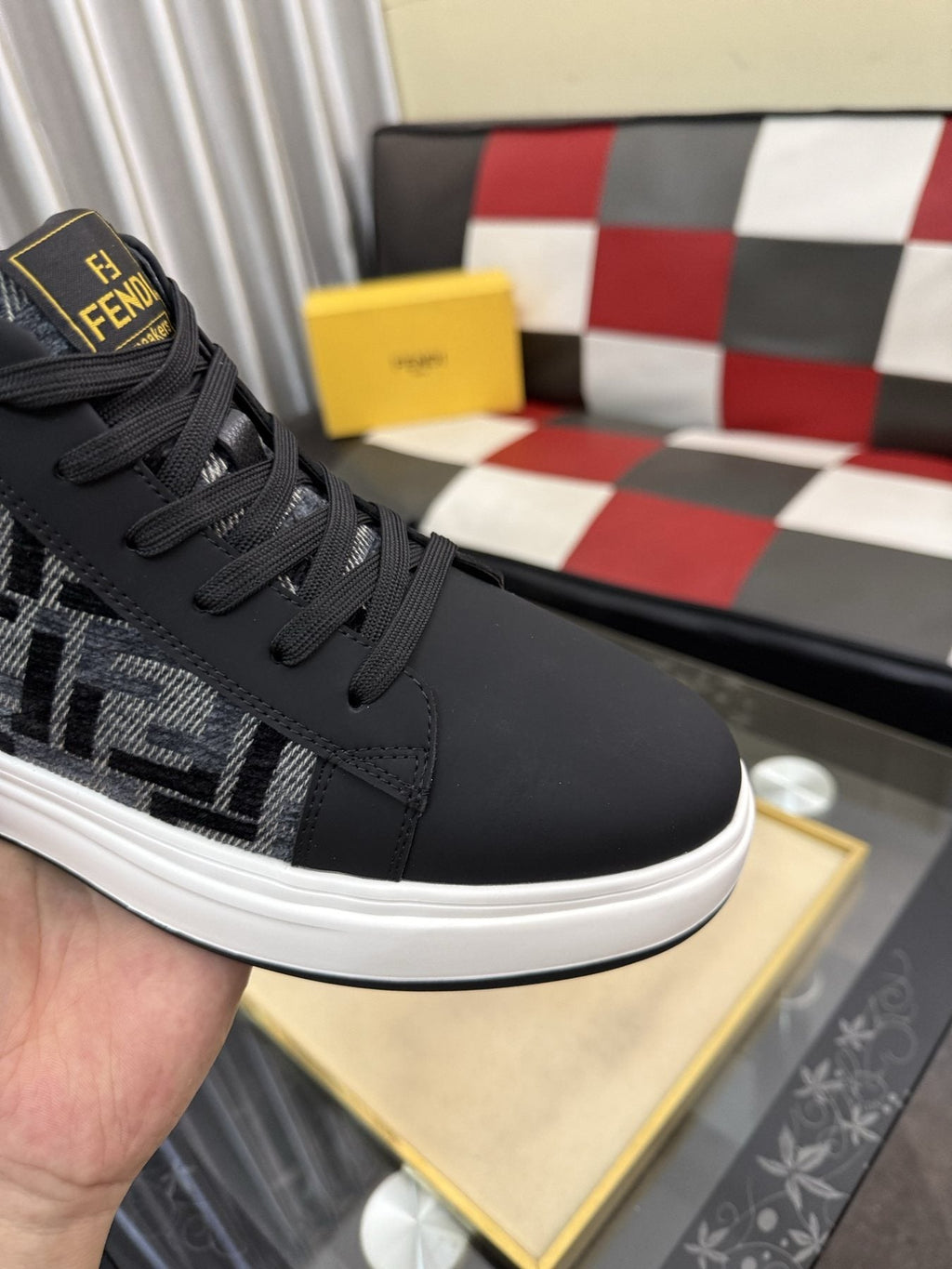 Fendi Patterned-Panel Lace-Up Sneakers — detail