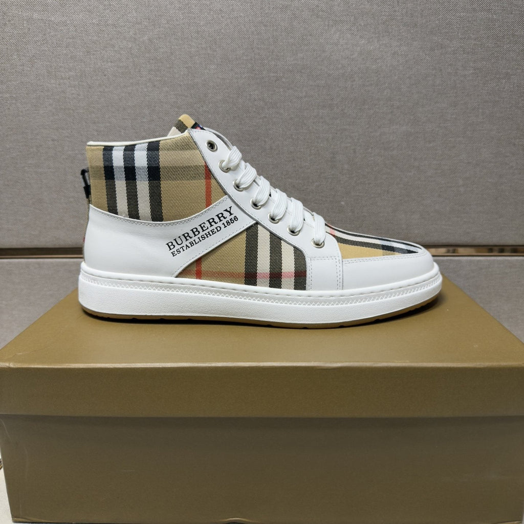 Burberry Men's Plaid High-Top Sneakers — side