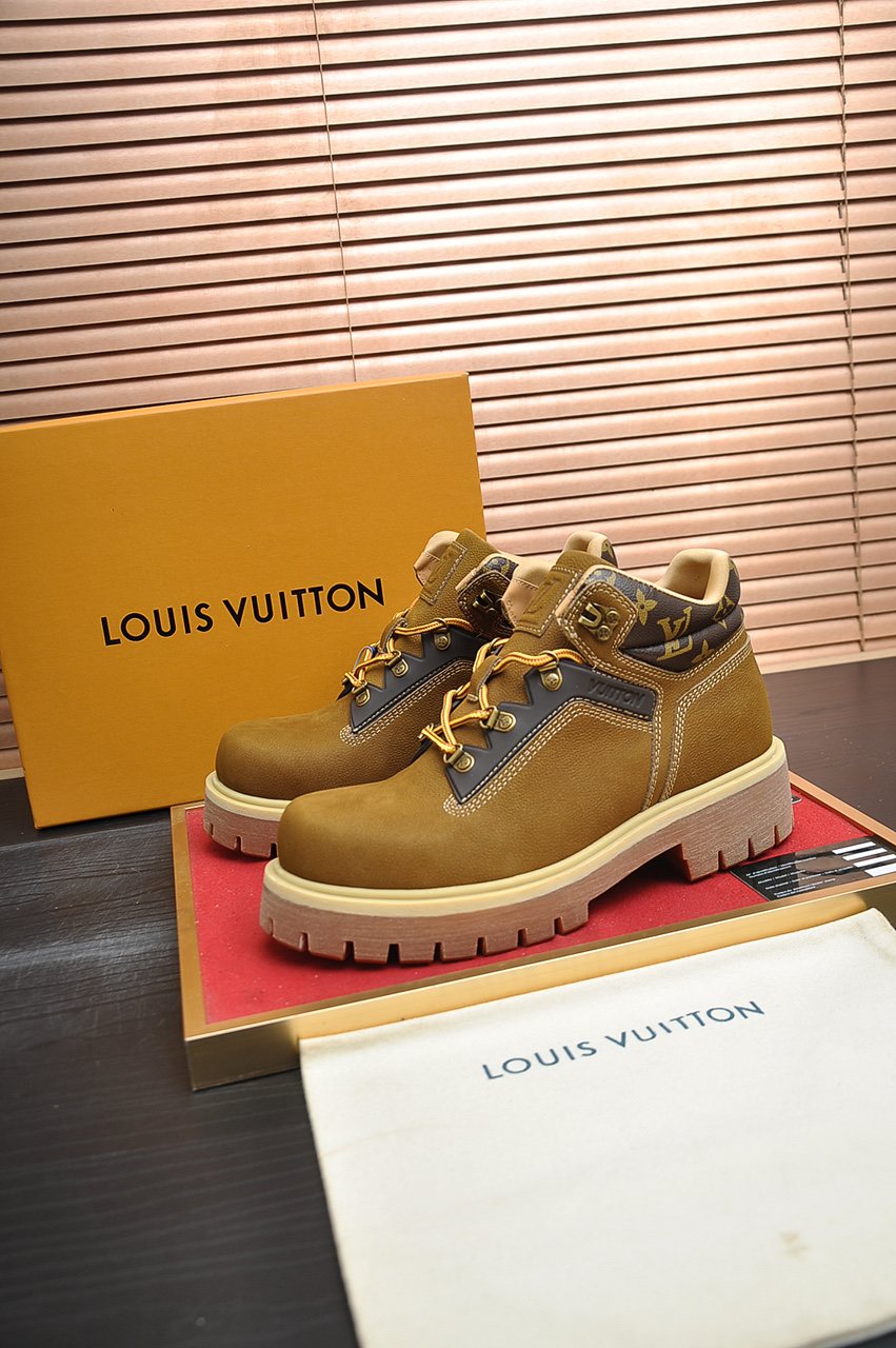 Louis Vuitton Lace-Up Lug-Sole High-Top Boots — front