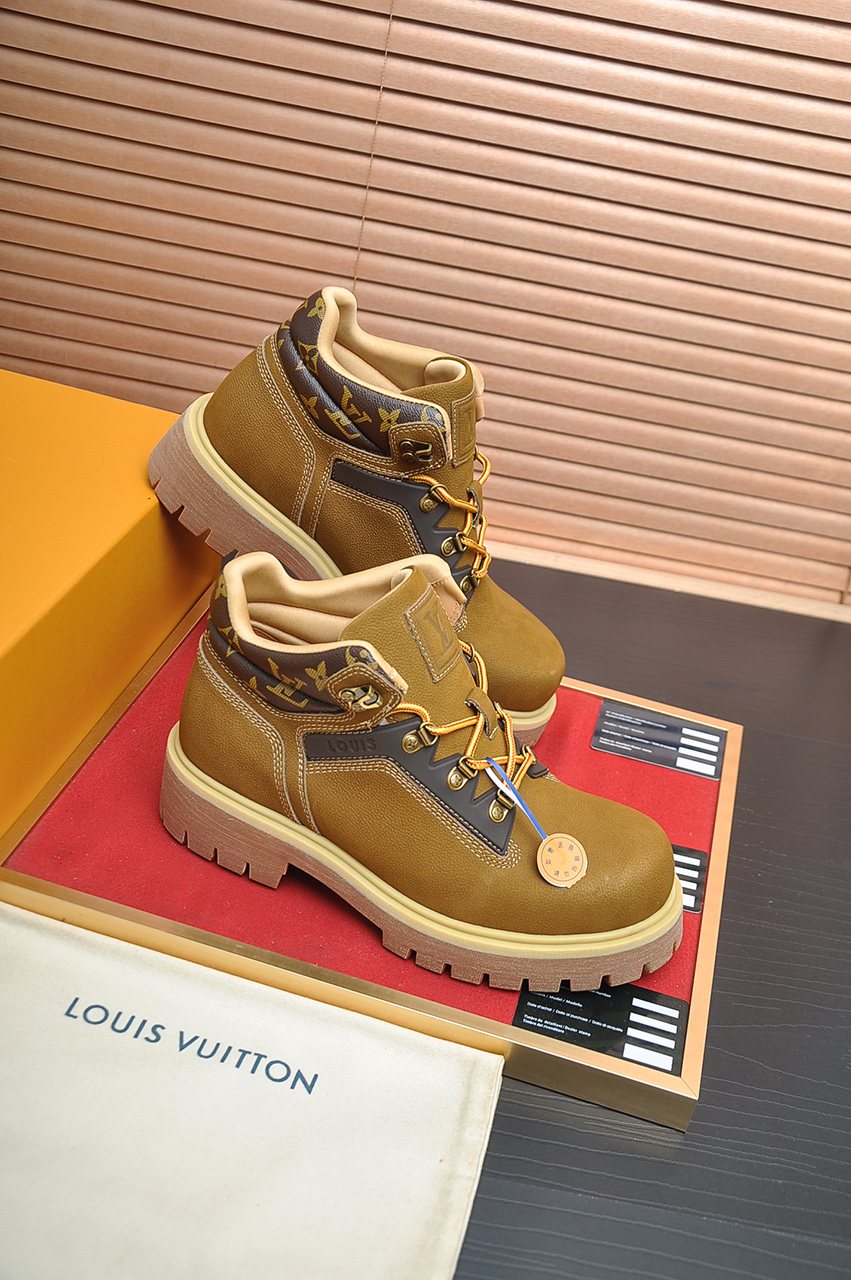 Louis Vuitton Lace-Up Lug-Sole High-Top Boots — side