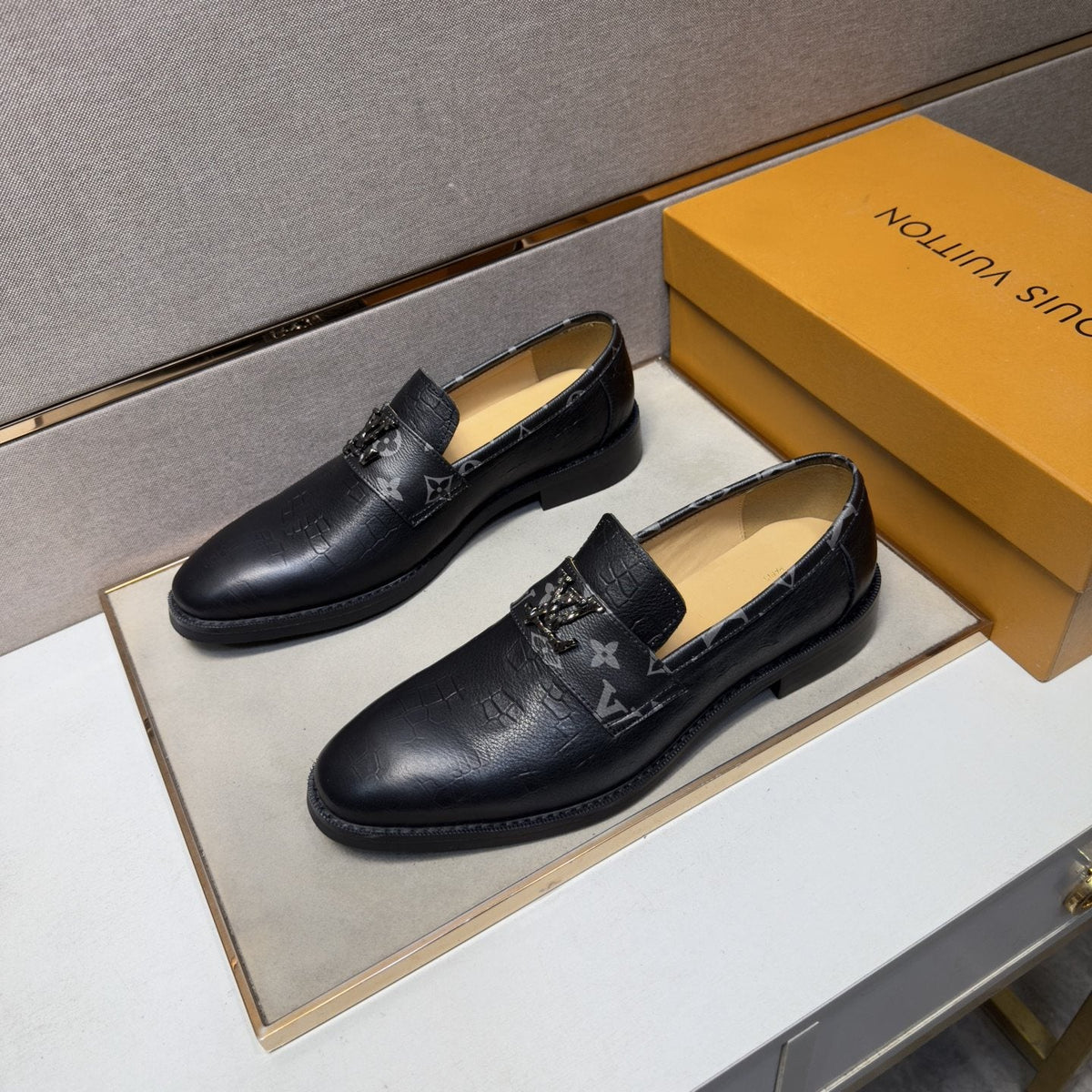 Louis Vuitton Men's Patterned-Strap Loafers — front