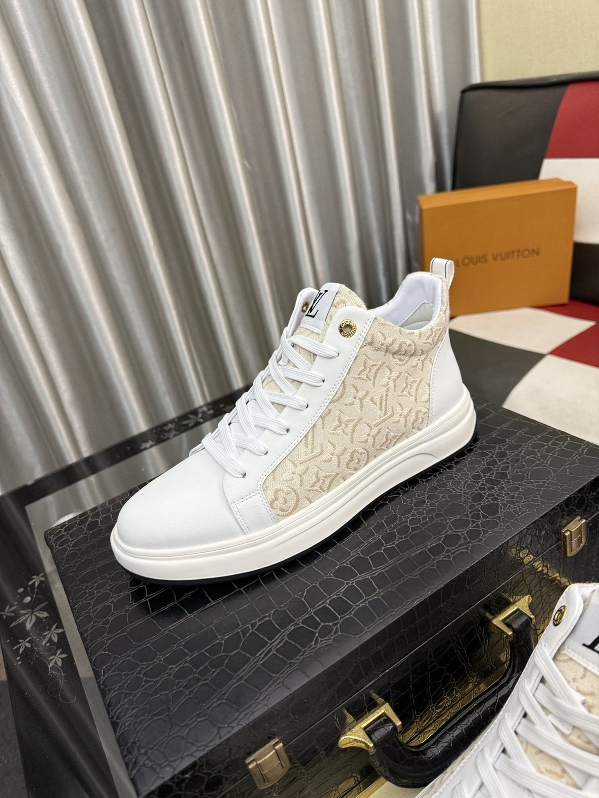 Louis Vuitton Patterned Panel High-Top Sneakers — front