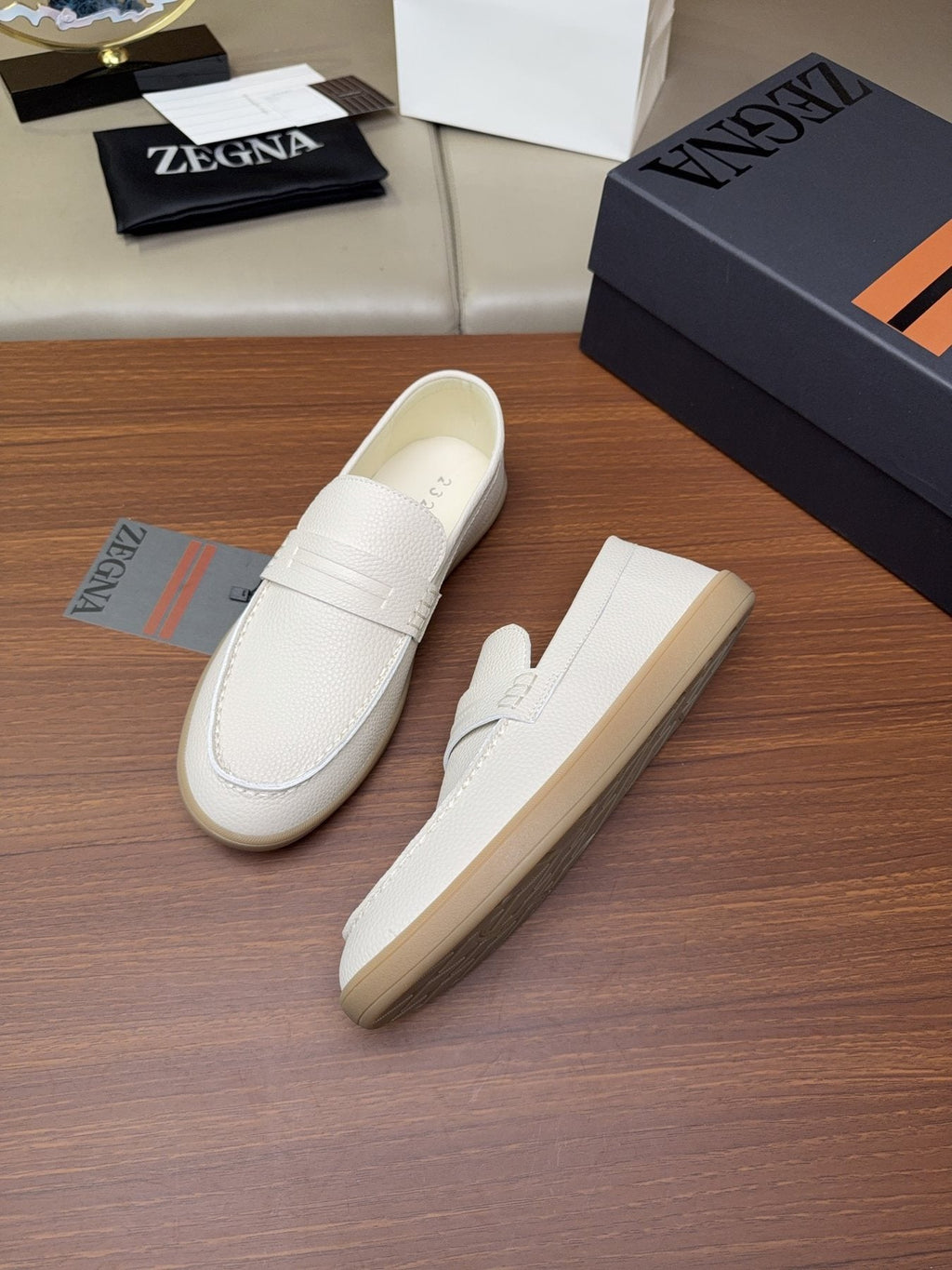 Zegna Men's Textured Slip-On Loafers — side