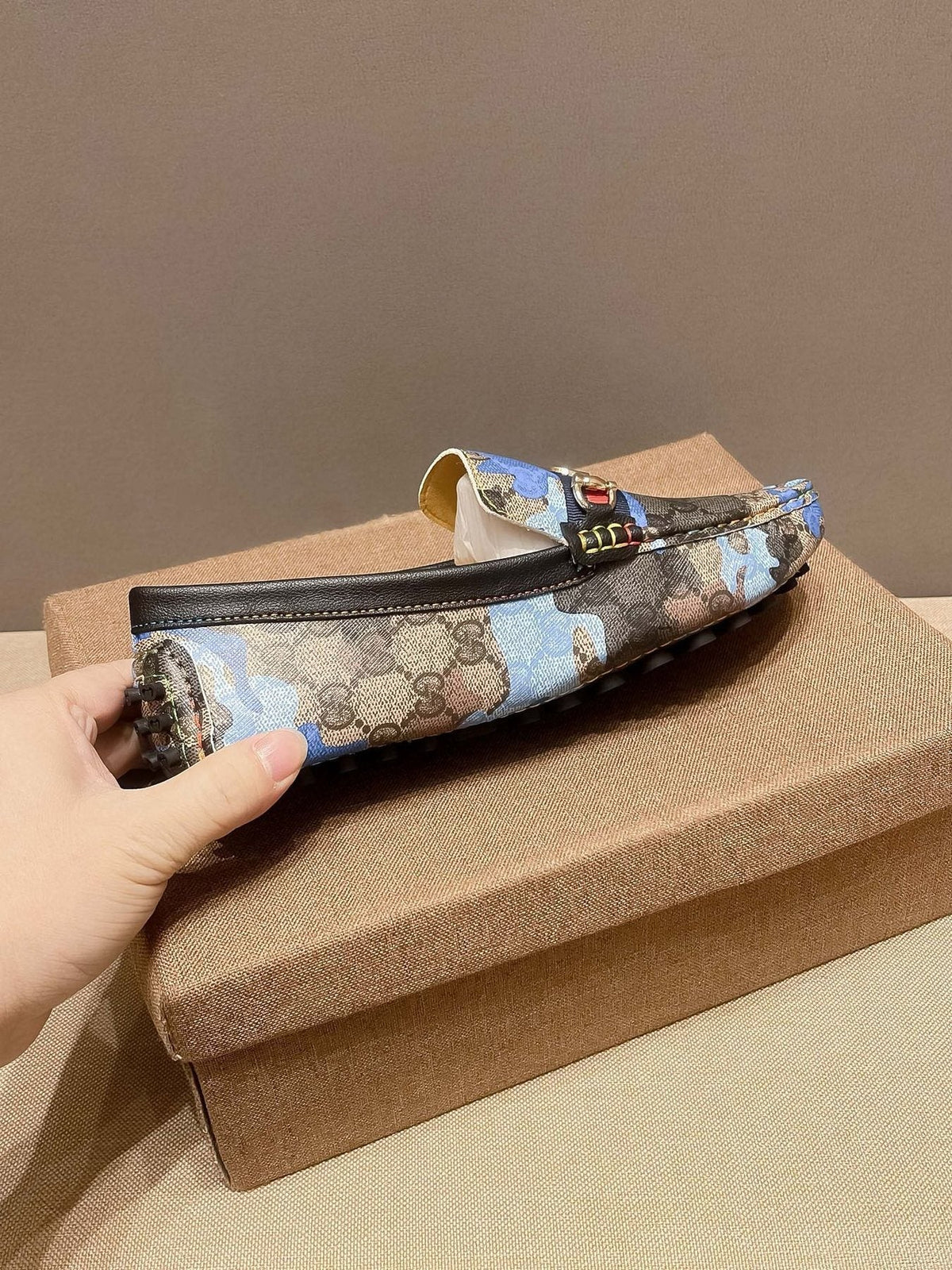 Gucci Patterned Metal-Accent Loafers — side