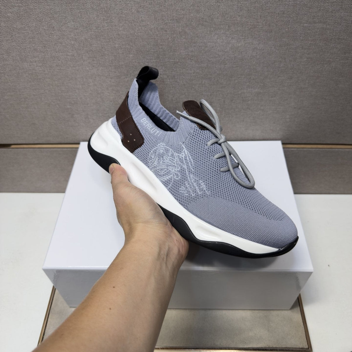 Berluti Mesh-Panel Sculpted-Sole Sneakers — model