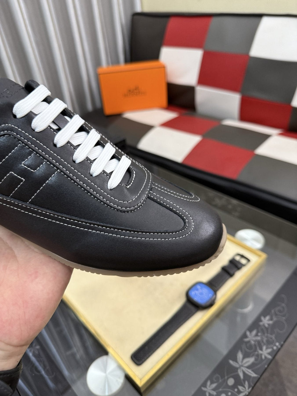 Hermès Stitched Low-Top Sneakers — detail