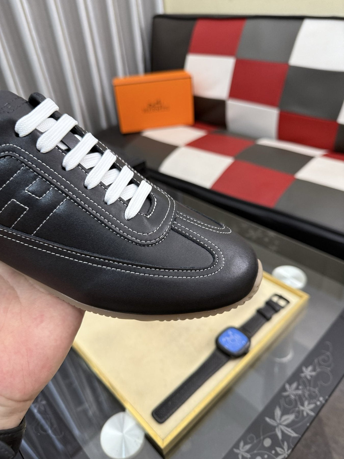 Hermès Stitched Low-Top Sneakers — detail