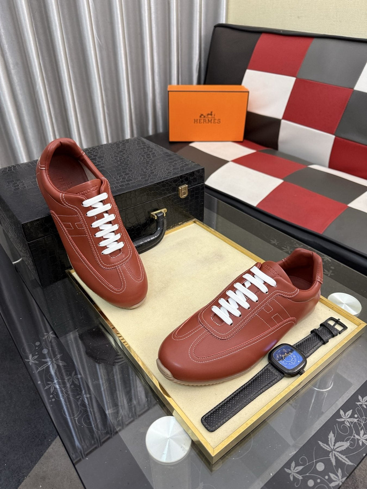Hermès Stitched Low-Top Sneakers — front