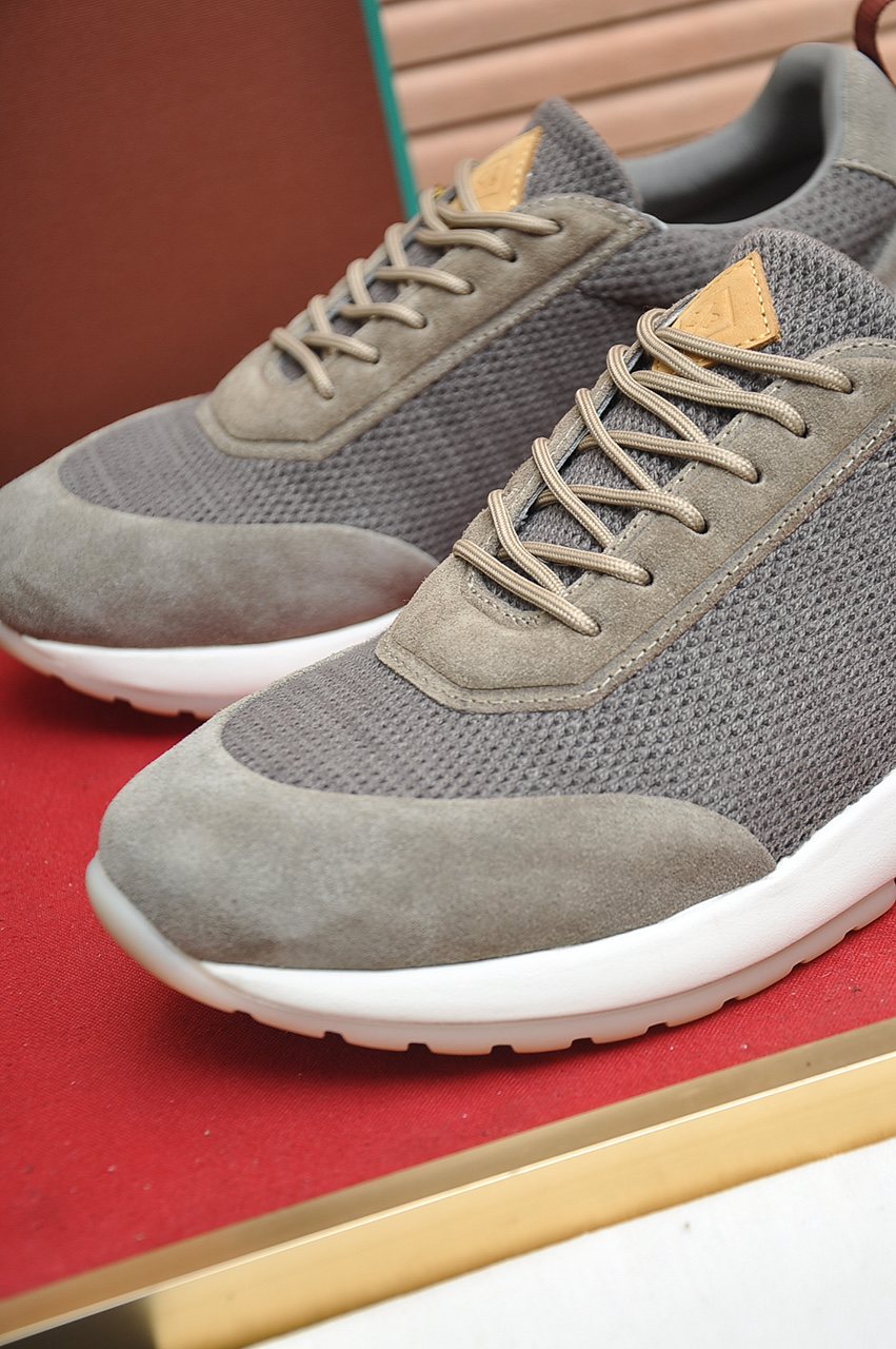 Loro Piana Men's Textured Lace-Up Sneakers — detail