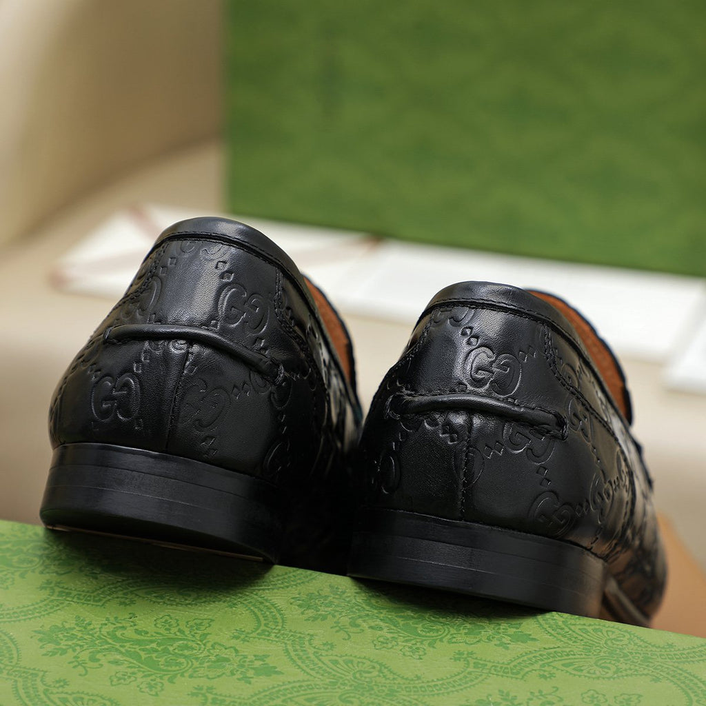 Gucci Patterned Metal-Bit Loafers — back