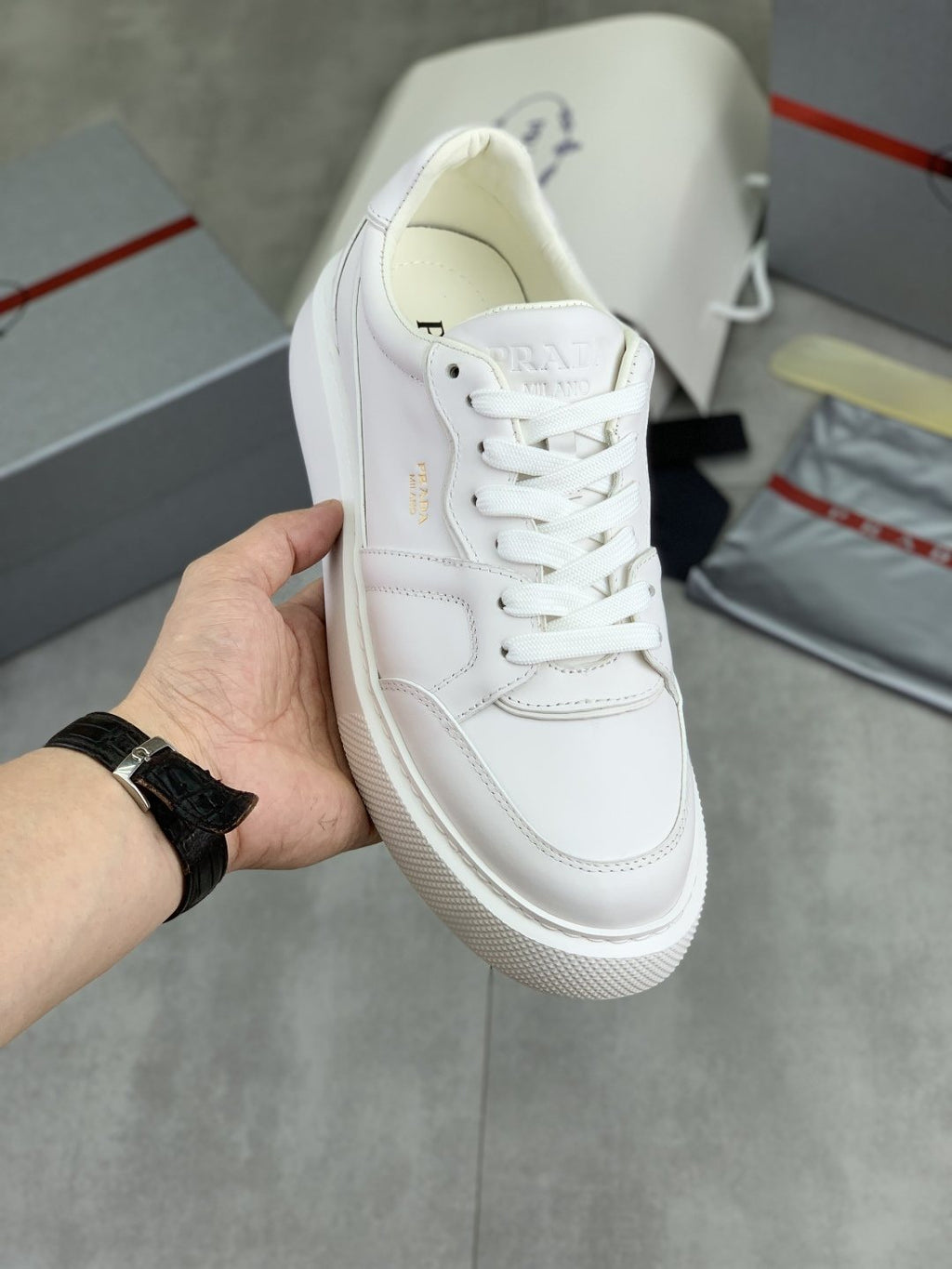 Prada Paneled Low-Top Sneakers — model