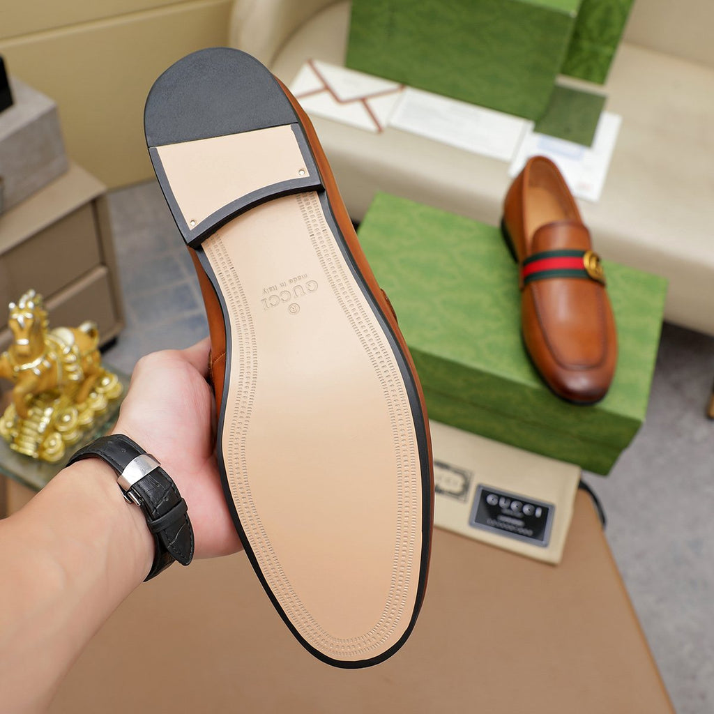 Gucci Striped-Strap Apron-Toe Loafers — side