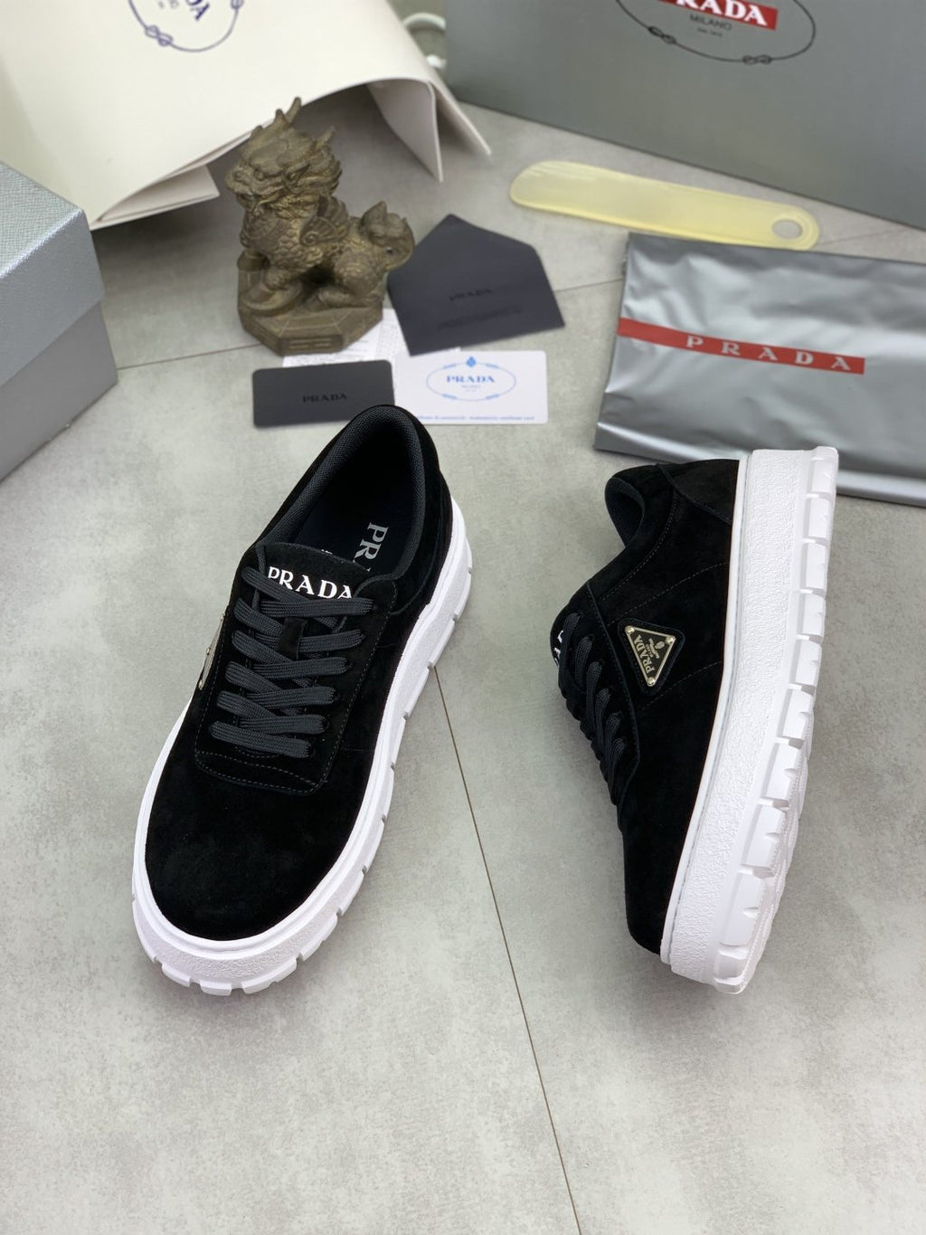 Prada Men's Lace-Up Sneakers with Ridged Soles — side