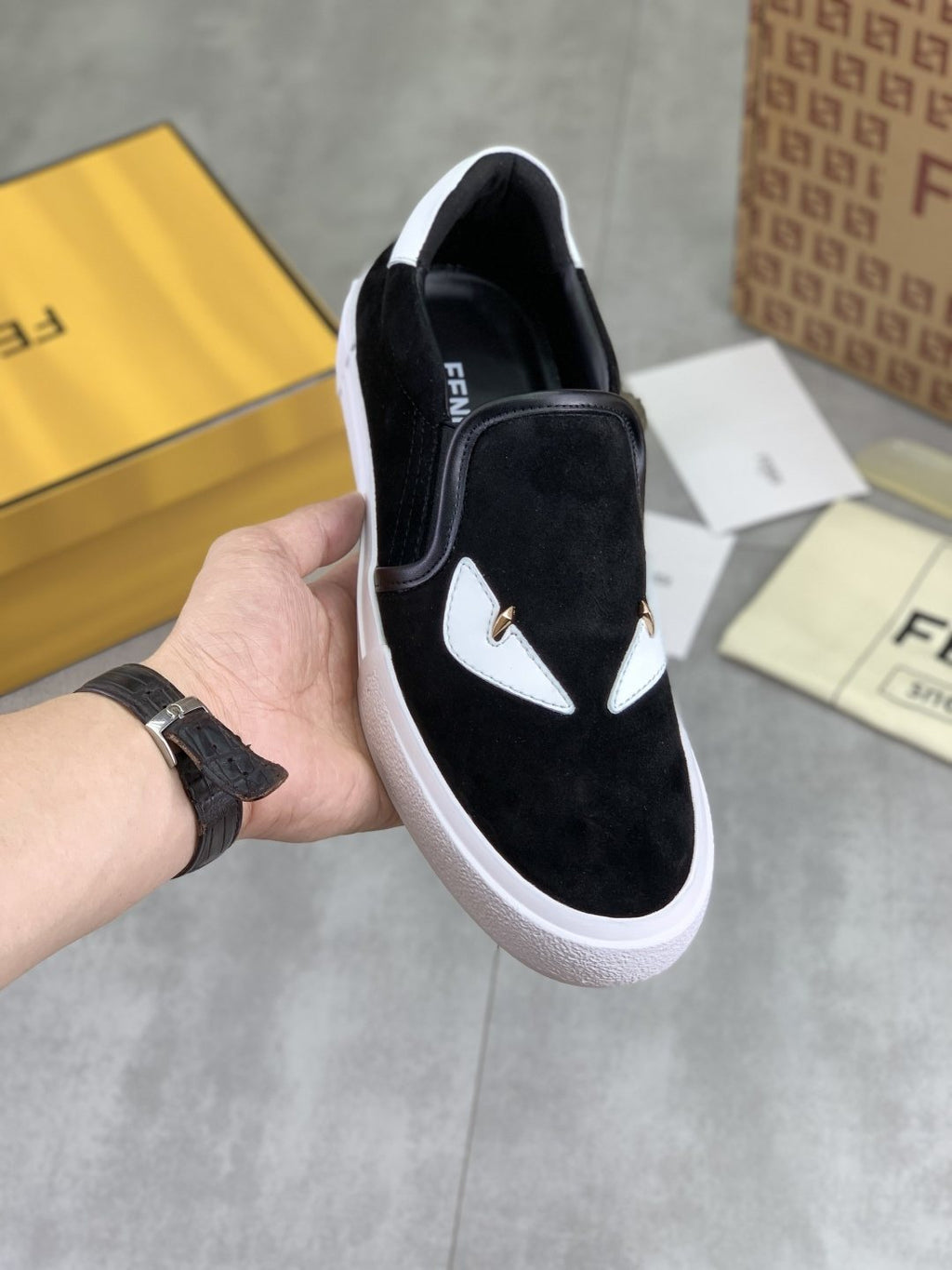 Fendi Eye-Accent Slip-On Sneakers — model