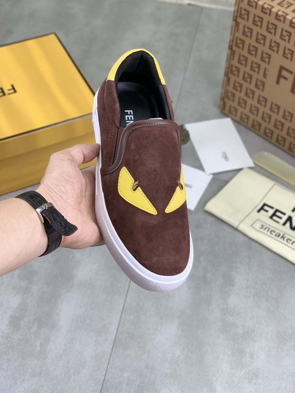 Fendi Eye-Accent Slip-On Sneakers — model