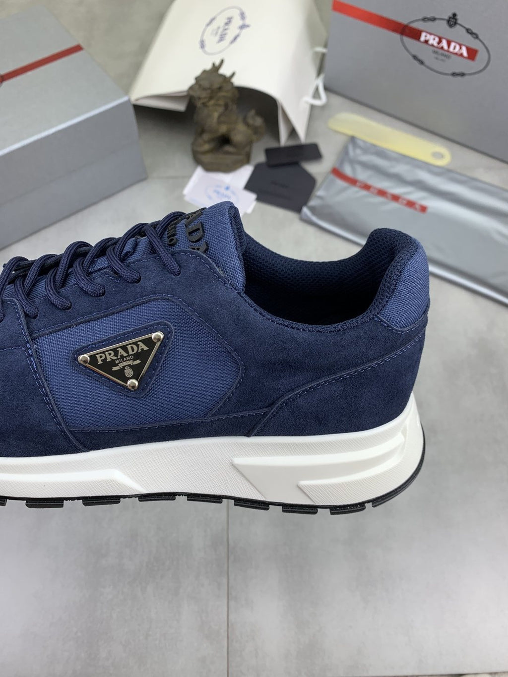 Prada Gray Paneled Men's Sneakers — detail