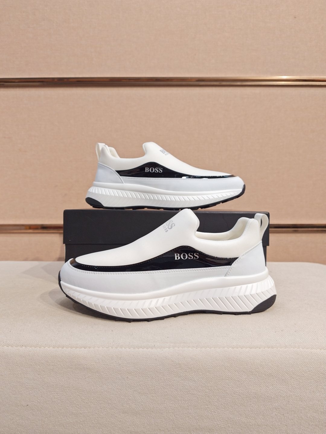 BOSS Contrast-Panel Slip-On Sneakers — front