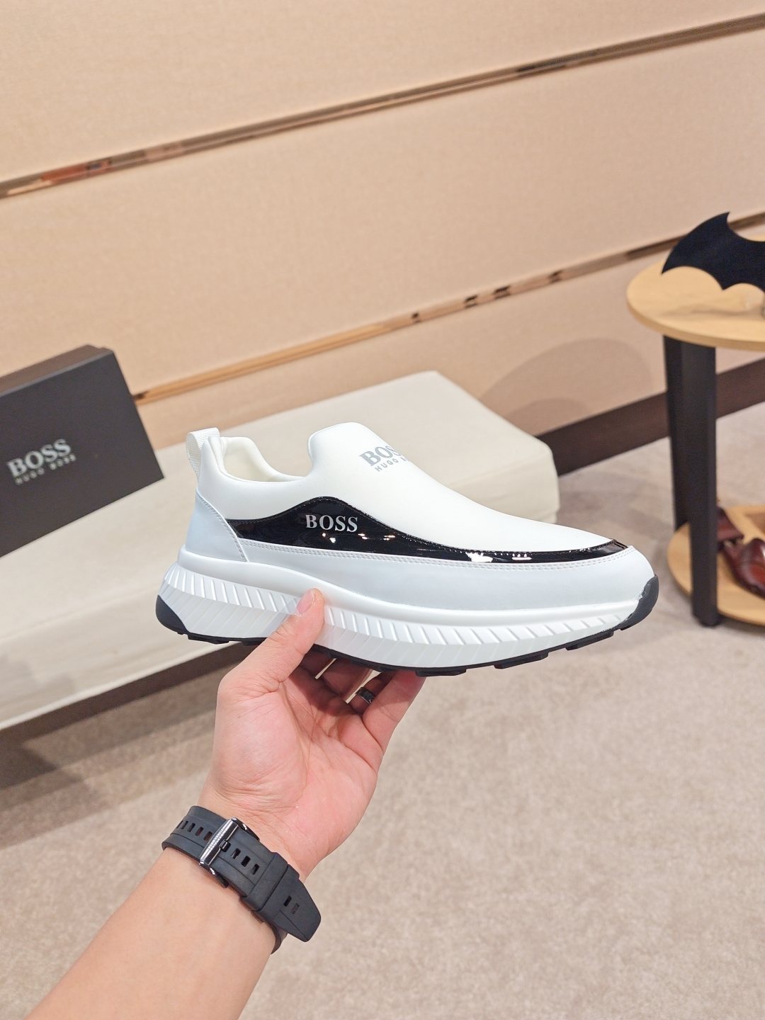 BOSS Contrast-Panel Slip-On Sneakers — model