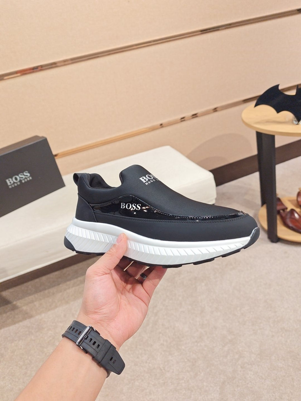 BOSS Contrast-Panel Slip-On Sneakers — model
