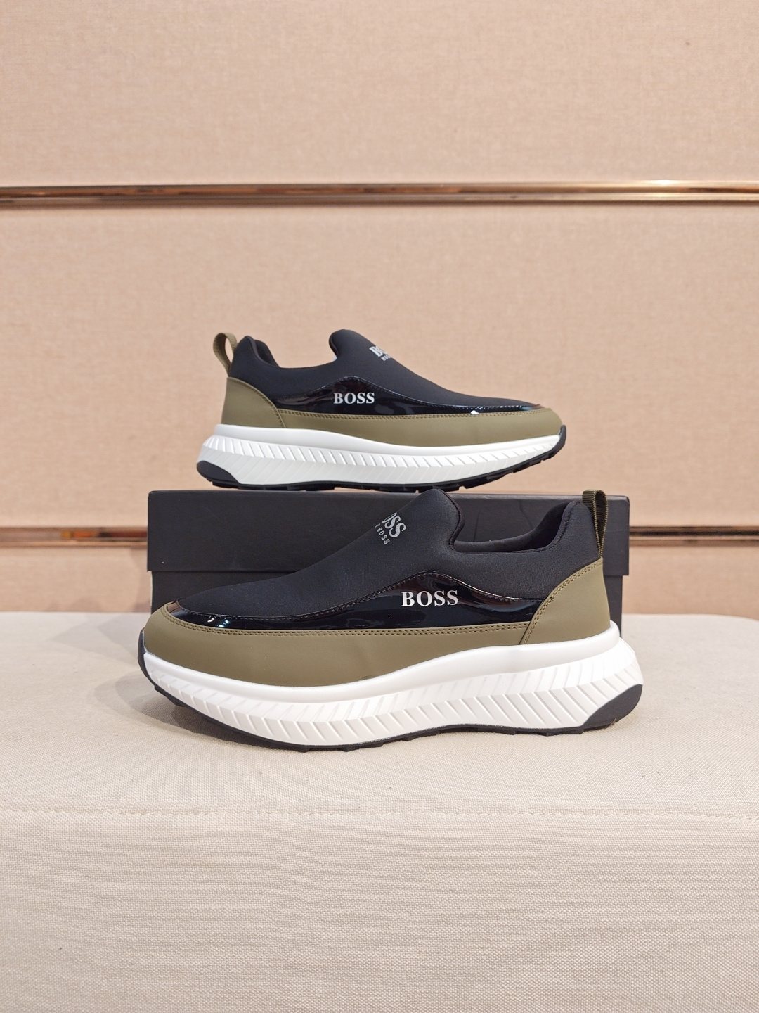 BOSS Contrast-Panel Slip-On Sneakers — side