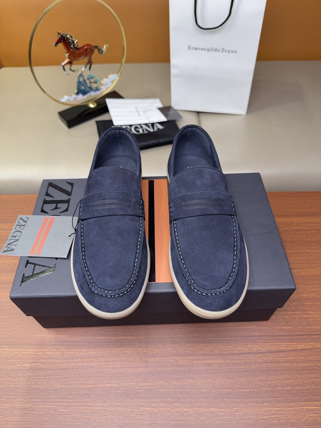 Zegna Men's Suede Strap Loafers — front
