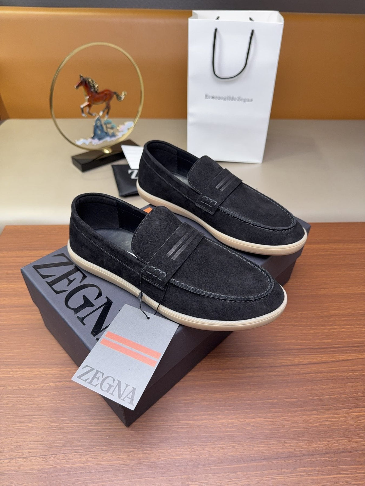Zegna Men's Suede Strap Loafers — front