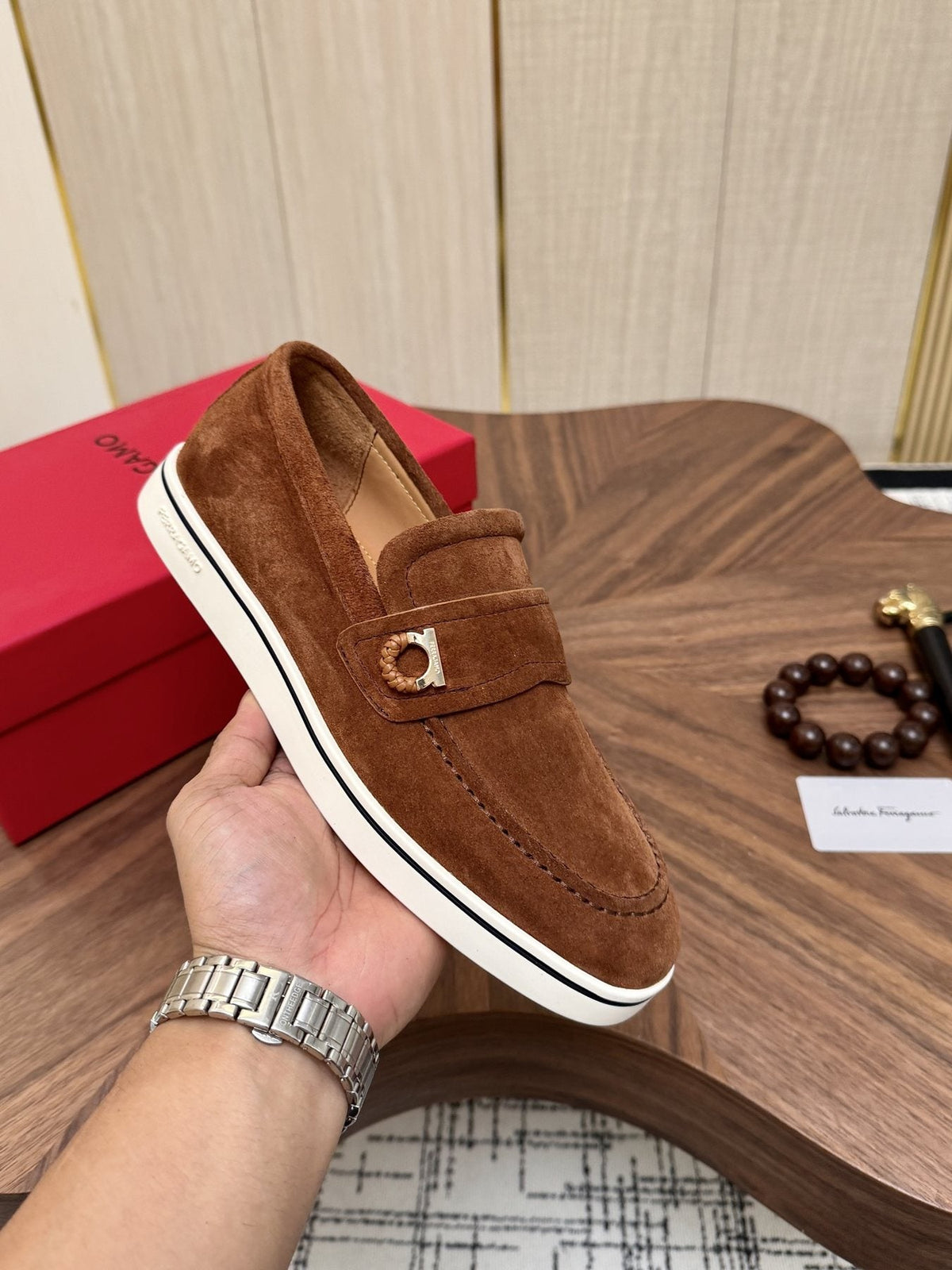 Salvatore Ferragamo Men's Strap-Detail Slip-On Shoes — model
