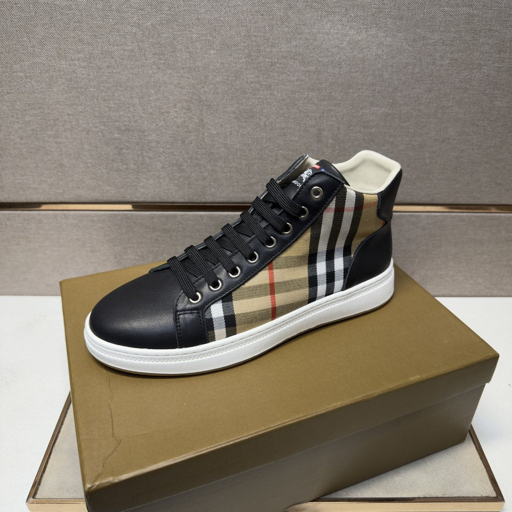Burberry Men's Plaid-Panel High-Top Sneakers — front
