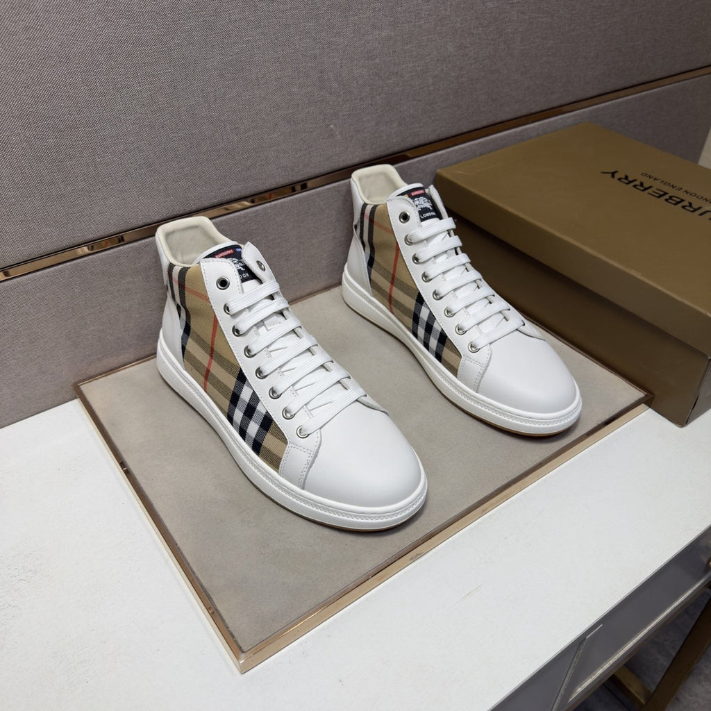 Burberry Men's Plaid-Panel High-Top Sneakers — hero