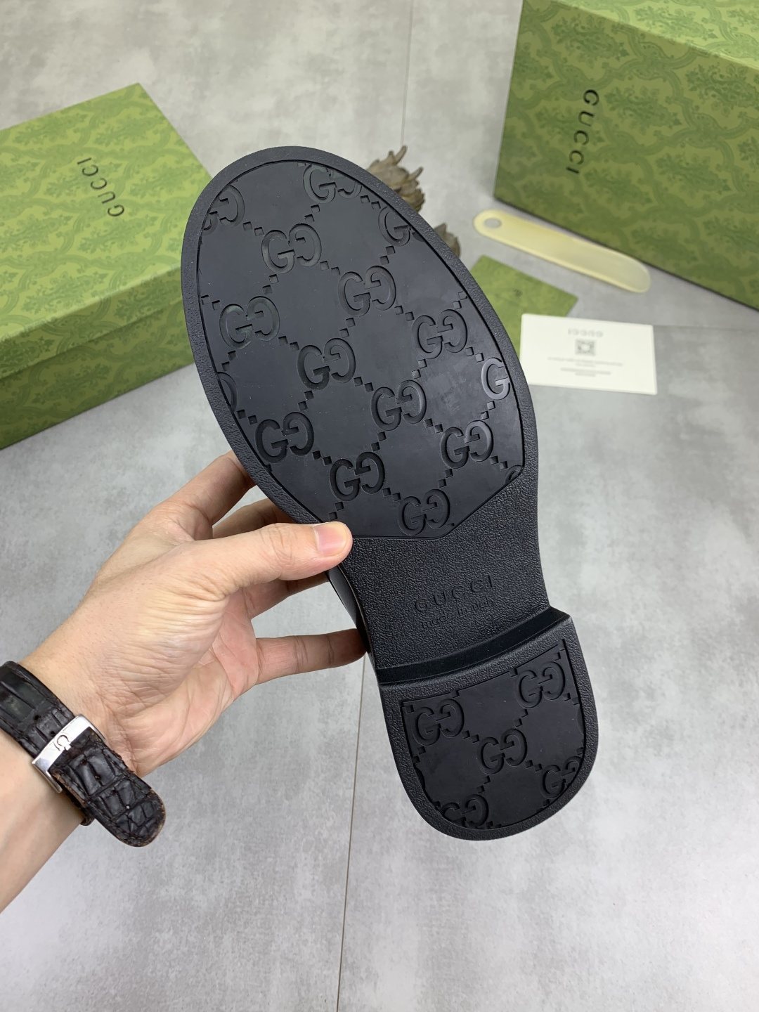 Gucci Men's Metal-Bit Loafers — detail