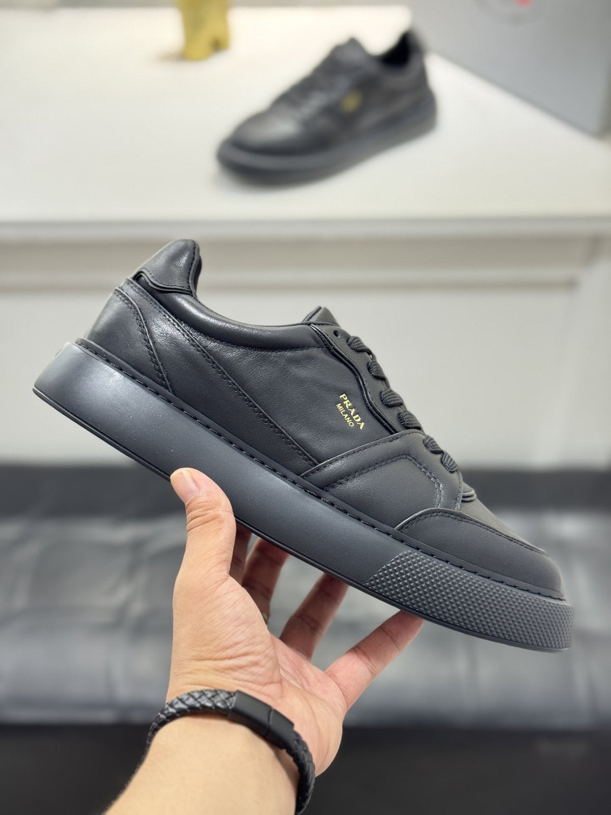 Prada Men's Paneled Lace-Up Sneakers — model