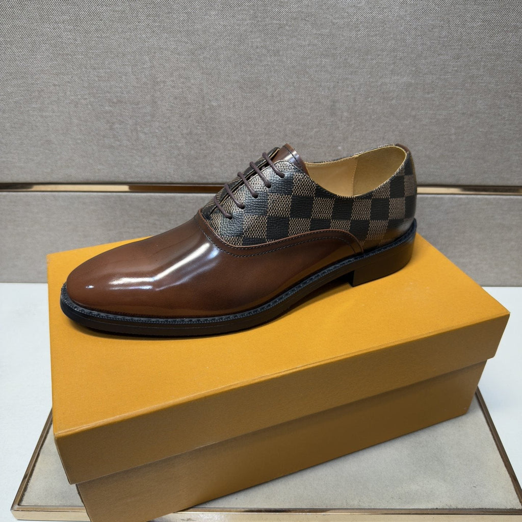 Louis Vuitton Checkered-Panel Lace-Up Dress Shoes — front