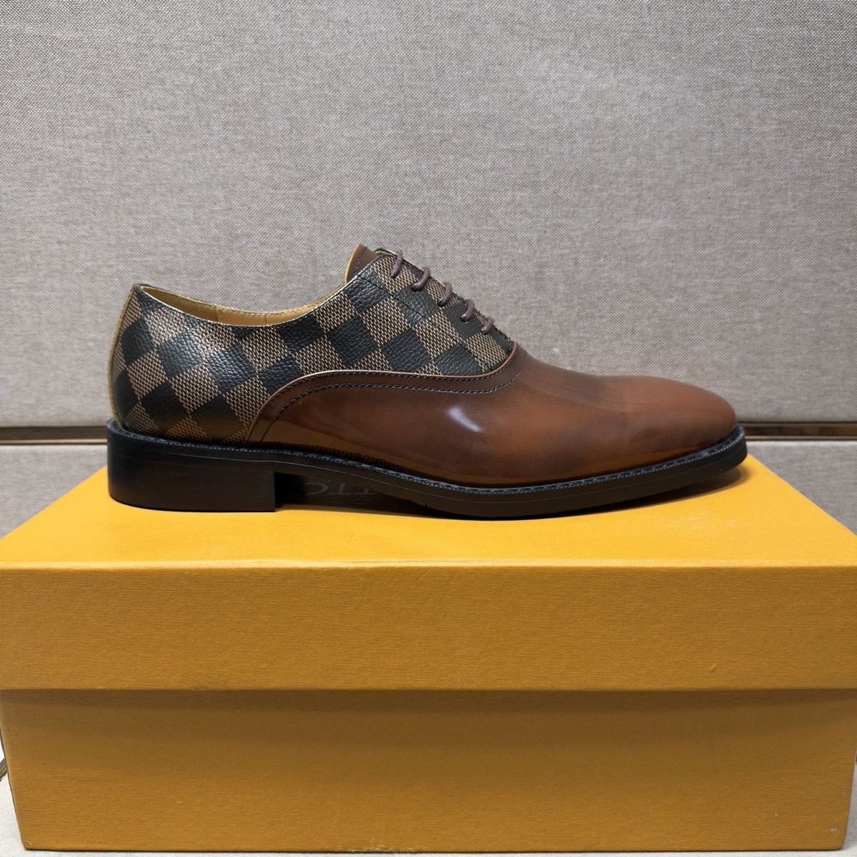 Louis Vuitton Checkered-Panel Lace-Up Dress Shoes — side