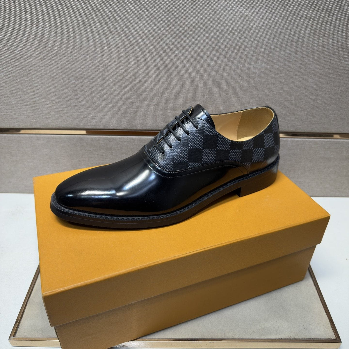 Louis Vuitton Checkered-Panel Lace-Up Dress Shoes — front