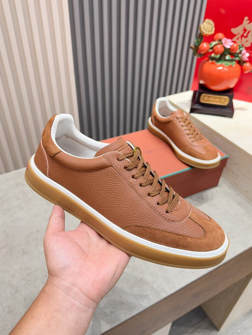 Paneled Low-Top Lace-Up Sneakers — model